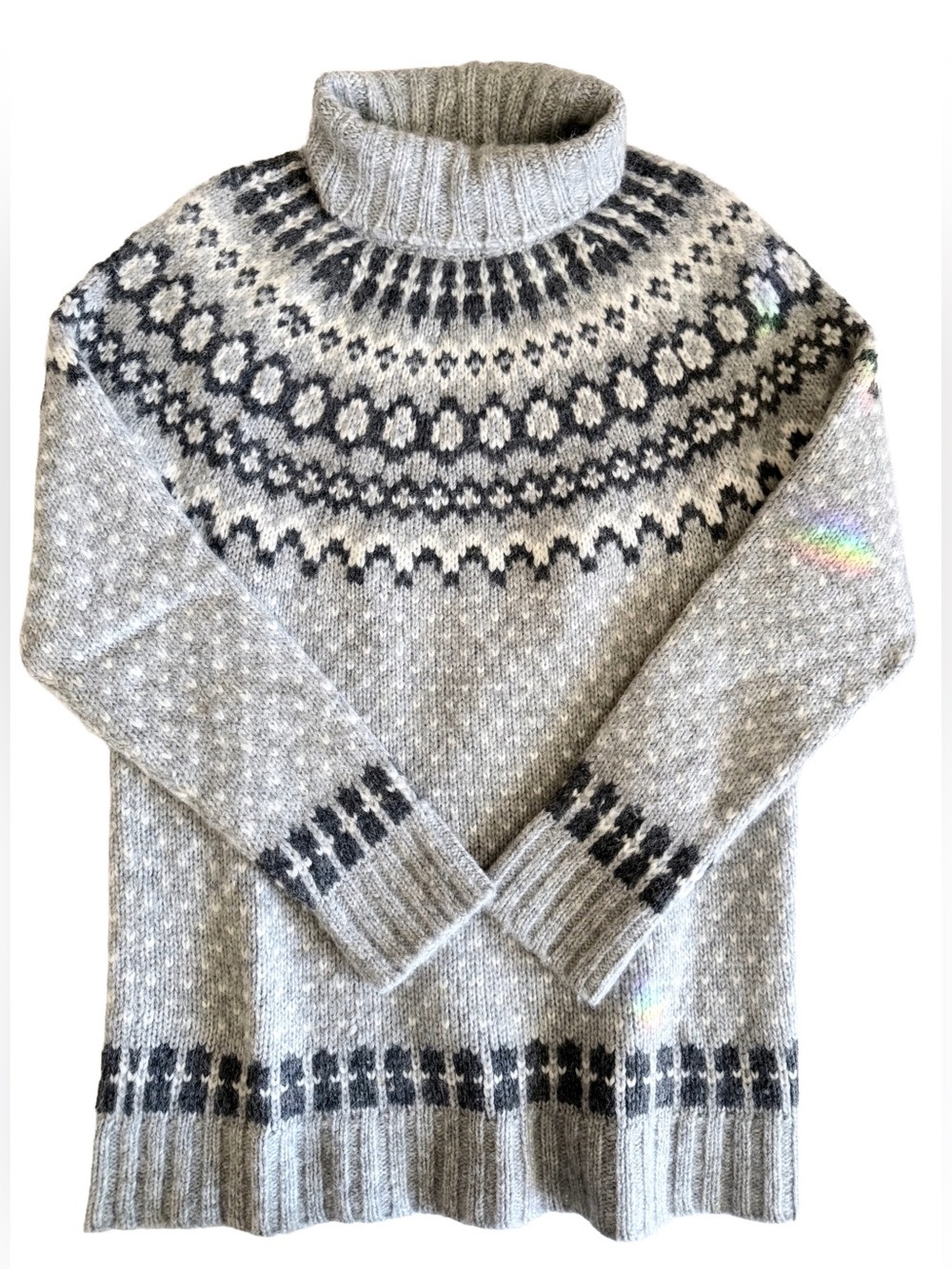 Peruvian Connection Interlaken Sweater Fair Isle Turtleneck XS Gray Alpaca blend
